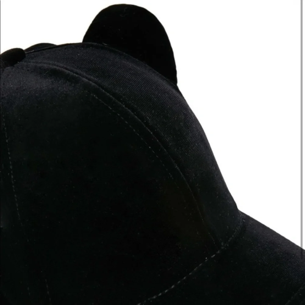 Forever 21 Black Velvet Kitty Ears Baseball Cap Cat Ear Hat Cosplay Costume